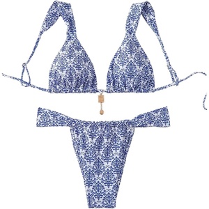 image:imageRoseSeek Womens 2 Piece Leopard Floral Bathing Suit Wireless Triangle Swimsuit High Waisted Bikini SetsBlue and White