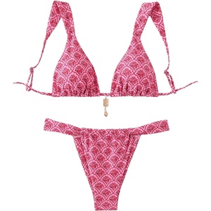 image:imageRoseSeek Womens 2 Piece Leopard Floral Bathing Suit Wireless Triangle Swimsuit High Waisted Bikini SetsBright Pink