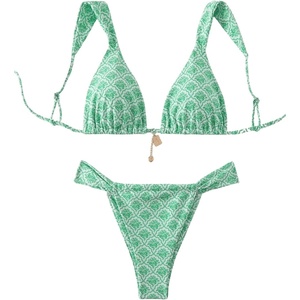 image:imageRoseSeek Womens 2 Piece Leopard Floral Bathing Suit Wireless Triangle Swimsuit High Waisted Bikini SetsLight Green