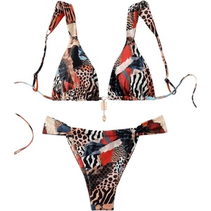 image:imageRoseSeek Womens 2 Piece Leopard Floral Bathing Suit Wireless Triangle Swimsuit High Waisted Bikini SetsMulticolor