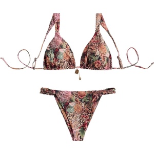 image:imageRoseSeek Womens 2 Piece Leopard Floral Bathing Suit Wireless Triangle Swimsuit High Waisted Bikini SetsMulticolor Leopard