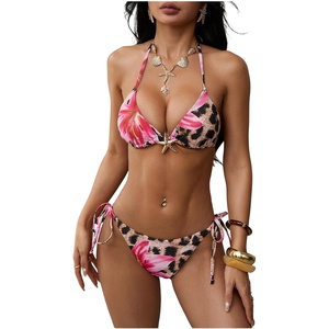 image:imageRoseSeek Womens 2 Piece Leopard Floral Bikini Sets Halter Triangle String Bathing Suit Starfish Metal SwimsuitsBrown Cheetah