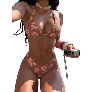 image:imageRoseSeek Womens 2 Piece Leopard Floral Bikini Sets Halter Triangle String Bathing Suit Starfish Metal SwimsuitsFloral Brown