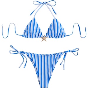 image:imageRoseSeek Womens 2 Piece Leopard Floral Bikini Sets Halter Triangle String Bathing Suit Starfish Metal SwimsuitsMint Blue