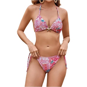 image:imageRoseSeek Womens 2 Piece Leopard Floral Bikini Sets Halter Triangle String Bathing Suit Starfish Metal SwimsuitsMulticolor Hot Pink