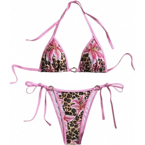 image:imageRoseSeek Womens 2 Piece Leopard Floral Bikini Sets Halter Triangle String Bathing Suit Starfish Metal SwimsuitsMulticolor Leopard Floral