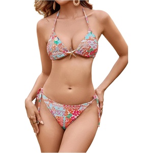 image:imageRoseSeek Womens 2 Piece Leopard Floral Bikini Sets Halter Triangle String Bathing Suit Starfish Metal SwimsuitsMulticolor Orange