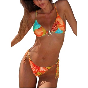 image:imageRoseSeek Womens 2 Piece Leopard Floral Bikini Sets Halter Triangle String Bathing Suit Starfish Metal SwimsuitsOrange Green