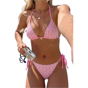 image:imageRoseSeek Womens 2 Piece Leopard Floral Bikini Sets Halter Triangle String Bathing Suit Starfish Metal SwimsuitsPink
