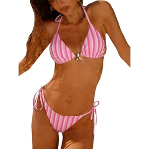 image:imageRoseSeek Womens 2 Piece Leopard Floral Bikini Sets Halter Triangle String Bathing Suit Starfish Metal SwimsuitsPink and White
