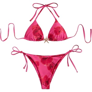 image:imageRoseSeek Womens 2 Piece Leopard Floral Bikini Sets Halter Triangle String Bathing Suit Starfish Metal SwimsuitsPure Hot Pink