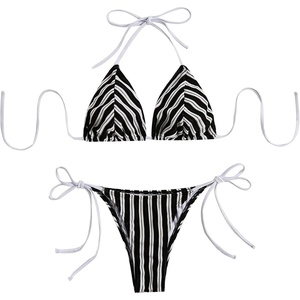 image:imageRoseSeek Womens 2 Piece Leopard Floral Bikini Sets Halter Triangle String Bathing Suit Starfish Metal SwimsuitsStriped Black and White