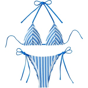 image:imageRoseSeek Womens 2 Piece Leopard Floral Bikini Sets Halter Triangle String Bathing Suit Starfish Metal SwimsuitsStriped Blue