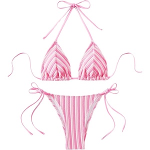 image:imageRoseSeek Womens 2 Piece Leopard Floral Bikini Sets Halter Triangle String Bathing Suit Starfish Metal SwimsuitsStriped Light Pink