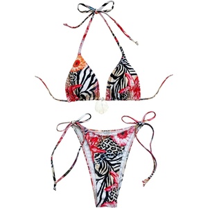 image:imageRoseSeek Womens 2 Piece Leopard Floral Bikini Sets Halter Triangle String Bathing Suit Starfish Metal SwimsuitsZebra Floral
