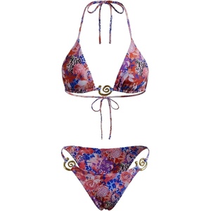 image:imageRoseSeek Womens 2 Piece Leopard Floral Bikini Sets Ring Triangle Halter Bathing Suit Tie Back SwimsuitMulticolor Floral