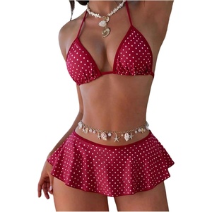 image:imageRoseSeek Womens 2 Piece Leopard Ruffle Bikini Sets Triangle Halter Y2k Swimsuit Contrast Trim Bathing SuitRed