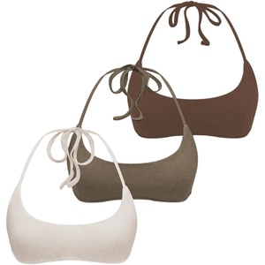 image:imageRoseSeek Womens 3 Packs Basic Backless Halter Top Slim Fit Micro Crop Camisole TopsBeige Brown Khaki