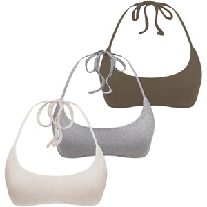 image:imageRoseSeek Womens 3 Packs Basic Backless Halter Top Slim Fit Micro Crop Camisole TopsGrey Beige Brown