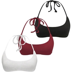 image:imageRoseSeek Womens 3 Packs Basic Backless Halter Top Slim Fit Micro Crop Camisole TopsRed Black White