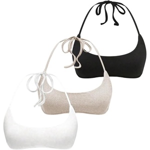 image:imageRoseSeek Womens 3 Packs Basic Backless Halter Top Slim Fit Micro Crop Camisole TopsWhite Beige Black