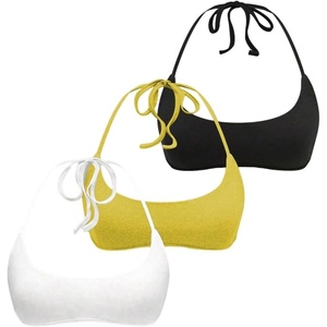image:imageRoseSeek Womens 3 Packs Basic Backless Halter Top Slim Fit Micro Crop Camisole TopsYellow White Black