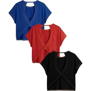 image:imageRoseSeek Womens 3 Packs Open Back Tops T Shirt Criss Cross Cut Out Tee Short Sleeve Crewneck Summer Backless TopsBlack Blue Red
