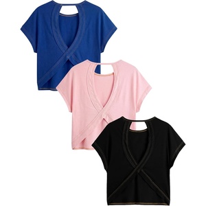 image:imageRoseSeek Womens 3 Packs Open Back Tops T Shirt Criss Cross Cut Out Tee Short Sleeve Crewneck Summer Backless TopsBlack Multicolor