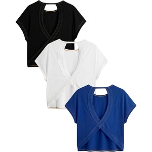 image:imageRoseSeek Womens 3 Packs Open Back Tops T Shirt Criss Cross Cut Out Tee Short Sleeve Crewneck Summer Backless TopsBlack White Blue
