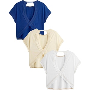 image:imageRoseSeek Womens 3 Packs Open Back Tops T Shirt Criss Cross Cut Out Tee Short Sleeve Crewneck Summer Backless TopsBlue Multicolor