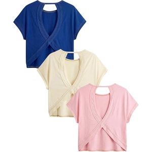 image:imageRoseSeek Womens 3 Packs Open Back Tops T Shirt Criss Cross Cut Out Tee Short Sleeve Crewneck Summer Backless TopsBlue Pink White