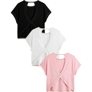 image:imageRoseSeek Womens 3 Packs Open Back Tops T Shirt Criss Cross Cut Out Tee Short Sleeve Crewneck Summer Backless TopsPink White Black