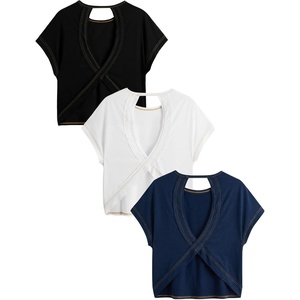 image:imageRoseSeek Womens 3 Packs Open Back Tops T Shirt Criss Cross Cut Out Tee Short Sleeve Crewneck Summer Backless TopsWhite Blue Black