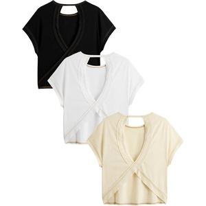 image:imageRoseSeek Womens 3 Packs Open Back Tops T Shirt Criss Cross Cut Out Tee Short Sleeve Crewneck Summer Backless TopsWhite Multicolor