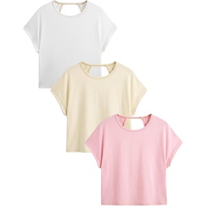 image:imageRoseSeek Womens 3 Packs Open Back Tops T Shirt Criss Cross Cut Out Tee Short Sleeve Crewneck Summer Backless TopsYellow Multicolor