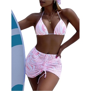 image:imageRoseSeek Womens 4 Piece Swimsuits Floral Cheetah Bikini Sets Bathing Suit with Mesh Cover Up Skirt amp BandanaPink