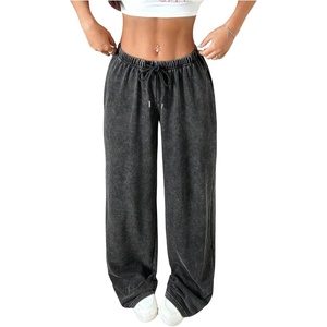 image:imageRoseSeek Womens Acid Washed Baggy Sweatpants Drawstring Waist Wide Straight Leg Track PantsBlack