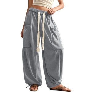 image:imageRoseSeek Womens Baggy Boho Harem Pants Drawstring Waist Wide Leg Sweatpants Casual Trousers Joggers with PocketsCool Grey