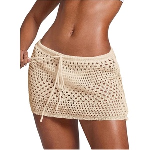 image:imageRoseSeek Womens Bathing Suit Cover Up Crochet Beach Skirt Knit Drawstring Sheer Mesh Swim Coverups SwimwearApricot