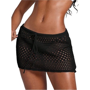 image:imageRoseSeek Womens Bathing Suit Cover Up Crochet Beach Skirt Knit Drawstring Sheer Mesh Swim Coverups SwimwearBlack