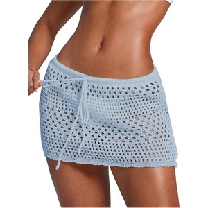 image:imageRoseSeek Womens Bathing Suit Cover Up Crochet Beach Skirt Knit Drawstring Sheer Mesh Swim Coverups SwimwearBlue
