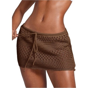 image:imageRoseSeek Womens Bathing Suit Cover Up Crochet Beach Skirt Knit Drawstring Sheer Mesh Swim Coverups SwimwearCoffee Brown