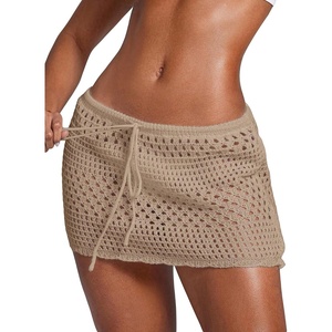 image:imageRoseSeek Womens Bathing Suit Cover Up Crochet Beach Skirt Knit Drawstring Sheer Mesh Swim Coverups SwimwearLight Brown