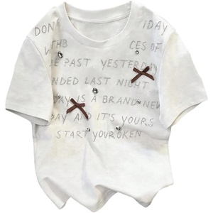 image:imageRoseSeek Womens Beaded Sequin Bowknot T Shirt Short Sleeve Crew Neck Embroidery Trendy Tee Y2k TopsBowknot White