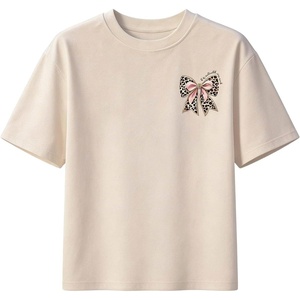image:imageRoseSeek Womens Beaded Sequin Bowknot T Shirt Short Sleeve Crew Neck Embroidery Trendy Tee Y2k TopsCheetah Bow White