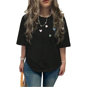 image:imageRoseSeek Womens Beaded Sequin Bowknot T Shirt Short Sleeve Crew Neck Embroidery Trendy Tee Y2k TopsHeart Black