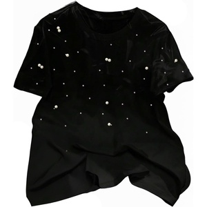image:imageRoseSeek Womens Beaded Sequin Bowknot T Shirt Short Sleeve Crew Neck Embroidery Trendy Tee Y2k TopsPure Black