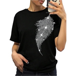 image:imageRoseSeek Womens Beaded Sequin Bowknot T Shirt Short Sleeve Crew Neck Embroidery Trendy Tee Y2k TopsRhinestone Black