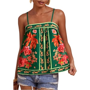image:imageRoseSeek Womens Boho Floral Camisole Tops Graphic Spaghetti Strap Tank Top Beach Vacation ClothesGreen