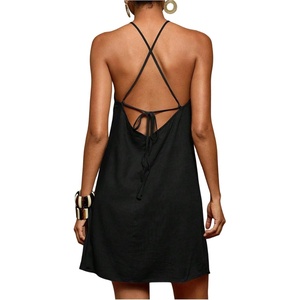 image:imageRoseSeek Womens Boho Tropical Tie Backless Halter Dresses Sleeveless Vacation Beach Short DressBlack
